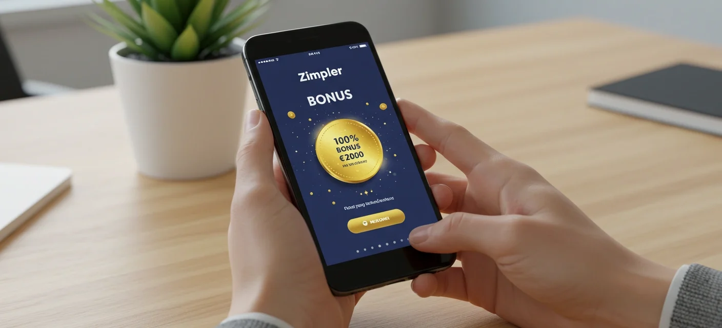 Zimpler-kasinon tervetuliaisbonus älypuhelimen näytöllä